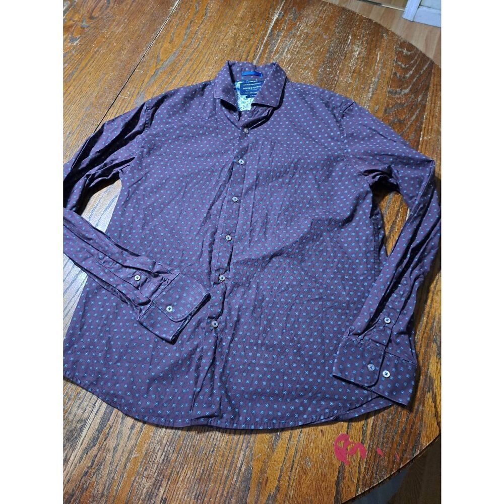 Large Denim & Flower Ricky Singh Plum Teal Long Sleeve Button Front Dress Shirt